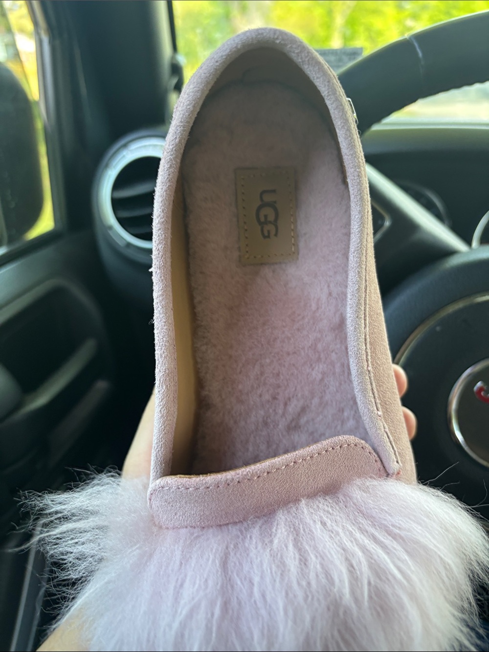 UGG Pink Suede Slip-On Loafer with Plush Fur - Picture 2 of 9